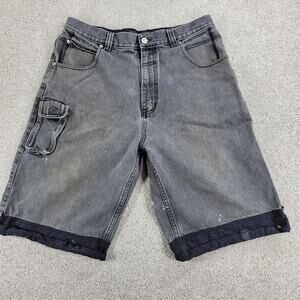 Vintage‎ Muka Mens Jean Shorts 38 Gray Cargo Denim Distressed Streetwear Y2K Rap